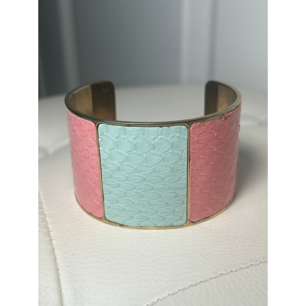 Aspinal‎ London Pink Aqua Snakeskin Leather Wide Cuff Bracelet England